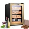 Fablestoryem Electronic Cooler Humidor 50L, Cigar Humidors for 200-300 Cigars, Spanish Cedar Wood 4 Shelves Small Cigar Cabinet and Wine Cabinet, Temperature and Humidity Control,Gold A view 1
