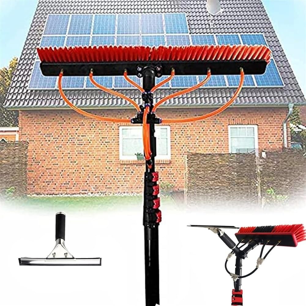 CHIPEL Water Fed Telescopic Brush, Window Cleaning Equipment 3.6m-10.8m Window Cleaning Pole, Solar Panel Cleaning Brushes with Scraper, Window Cleaning Pole Kit(10.8m/36FT)