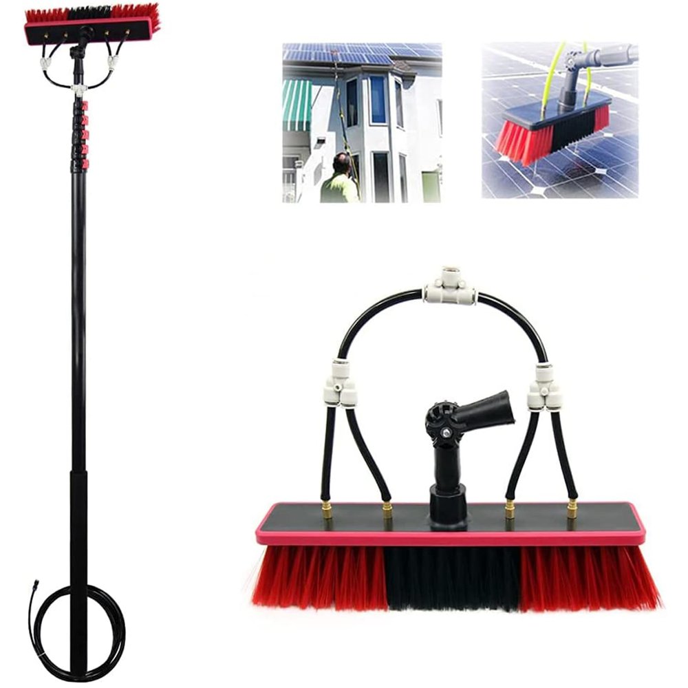 Window Cleaning Brush Solar Panel, Window Cleaner Kit, Water/Hose Fed Pole, Extendable Cleaner Conservatory Roof Cleaning Tools/10M Rod/35cm Brush Head,35cmbrushhead-3.6M/12FT