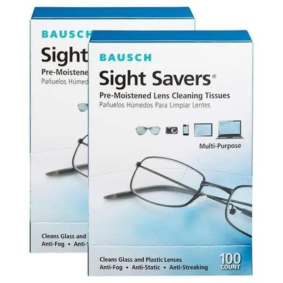 Bau-Sch Sight Savers Lens Cleaning Tissues, 200 Tissues, Bundle of 2 100 Tissues Boxes | Pre-Moistened Multi-Purpose Lens Cleaning Tissues | Anti-Fog, Anti-Static, Anti-Streaking