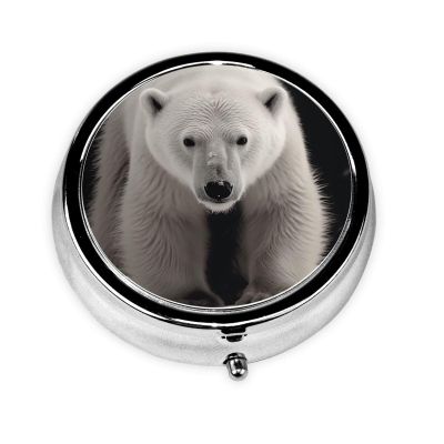 Pill Box with 3 Compartment Small Pill Case for Purse & Pocket Cute Pill Organizer Travel Portable Pillbox Polar Bear Round Pill Container for Vitamins Medication Fish Oil