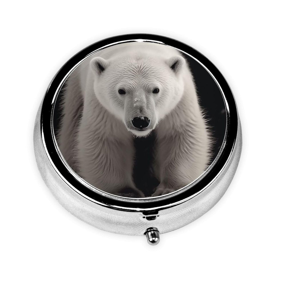 Pill Box with 3 Compartment Small Pill Case for Purse & Pocket Cute Pill Organizer Travel Portable Pillbox Polar Bear Round Pill Container for Vitamins Medication Fish Oil