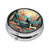 Pill Box with 3 Compartment Small Pill Case for Purse & Pocket Cute Pill Organizer Travel Portable Pillbox Dachshund Pattern Round Pill Container for Vitamins Medication Fish Oil view 2