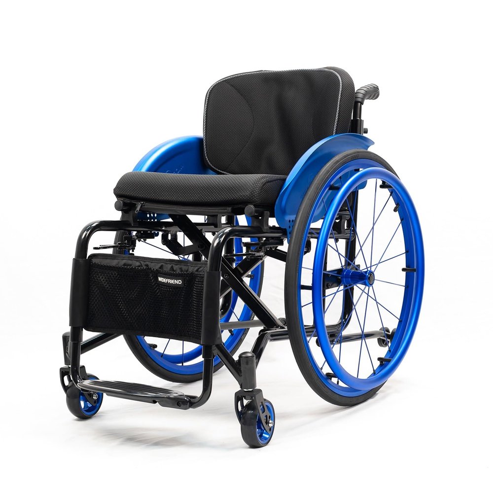 All-Terrain Ultra Lightweight Sports Wheelchair Foldable Adjustable Footrest and Seat Height, Handbrakes,Suitable for Teenagers, Adults, Seniors(Blue1,Seat Width 38cm/14.69in)