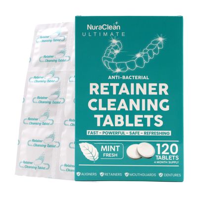 NuraClean Ultimate Retainer Cleaner Tablets 120 Count Dental Pod, Braces, Mouthguard & Denture Cleaning Fast-Acting, Daily Safe Formula Freshens & Removes Stains