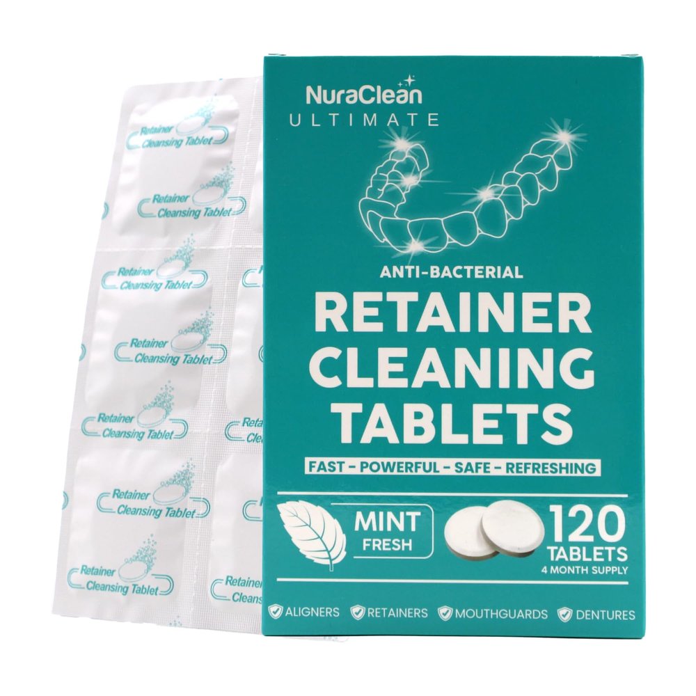 NuraClean Ultimate Retainer Cleaner Tablets 120 Count Dental Pod, Braces, Mouthguard & Denture Cleaning Fast-Acting, Daily Safe Formula Freshens & Removes Stains