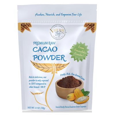 Natural Zing 100% Pure Cacao Powder | Raw, Organic | Single Origin | No Additives, Fillers, or Preservatives |No GMO | Antioxidant Properties | Magnesium (12 oz)
