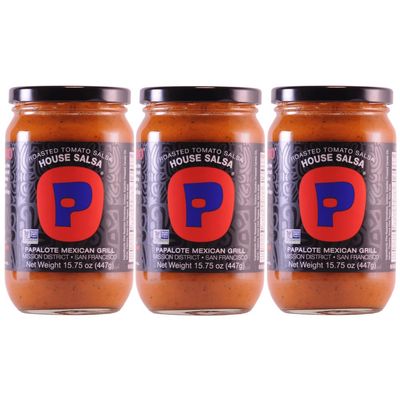 Roasted Tomato Salsa, Award-Winning HOUSE SALSA, Authentic Mexican Recipe, Mild Flavor, Locally Sourced Ingredients, Non GMO, Gluten Free, Vegan, From Papalote Mexican Grill, Mission District, San Francisco 15.75 oz Jar, 3 Pack
