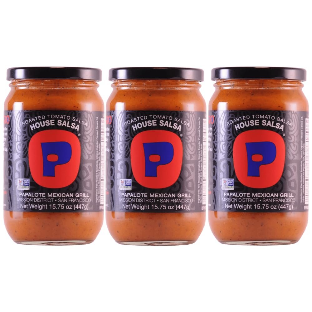 Roasted Tomato Salsa, Award-Winning HOUSE SALSA, Authentic Mexican Recipe, Mild Flavor, Locally Sourced Ingredients, Non GMO, Gluten Free, Vegan, From Papalote Mexican Grill, Mission District, San Francisco 15.75 oz Jar, 3 Pack