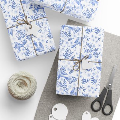 Wedding Hampton Blue Wrapping Paper Roll, 30" x 180" size, Hampton Blue Bird Wrapping Paper, Hampton Blue Wrapping Paper