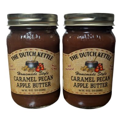 The Dutch Kettle Amish Homemade Jam & Jelly  Two Pack (18 oz Jars)  Non-GMO, Preservative-Free, Traditional Recipe  Multiple Flavors Available (Caramel Peacan Apple Butter)