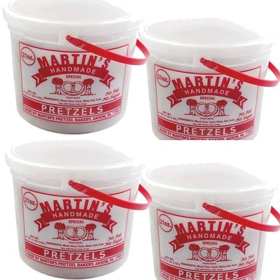 Martins Handmade, Hand Twisted Pretzels with Salt- 21 oz. Tub (4 Tubs)