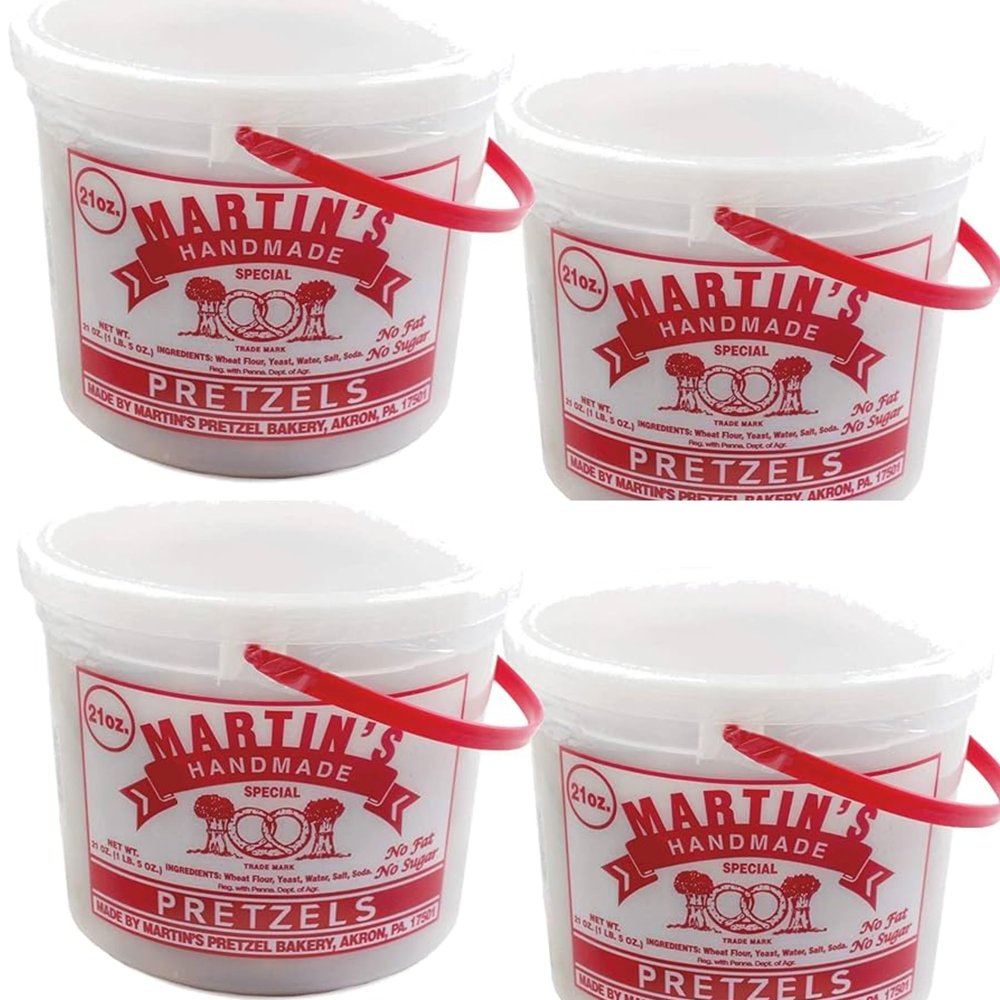 Martins Handmade, Hand Twisted Pretzels with Salt- 21 oz. Tub (4 Tubs)