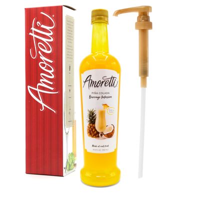 Amoretti - Pina Colada Beverage Infusion, 94 Servings Per Bottle (750 ml) - Drink Mix & Water Enhancer with Pump for Flavoring Cocktails, Waters, Teas, and other Beverages, Preservative Free