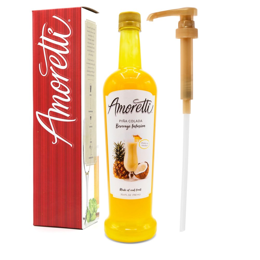 Amoretti - Pina Colada Beverage Infusion, 94 Servings Per Bottle (750 ml) - Drink Mix & Water Enhancer with Pump for Flavoring Cocktails, Waters, Teas, and other Beverages, Preservative Free