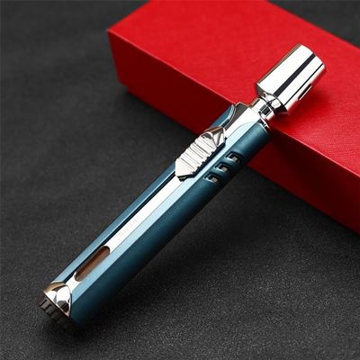 Three Jet Windproof Flame Lighter, Metal Extended Portable Candle Lighter, Refillable Butane Lighter, Adjustable High Power Torch Lighter, Suitable for Camping BBQ Kitchen Men's Gift(Blue)