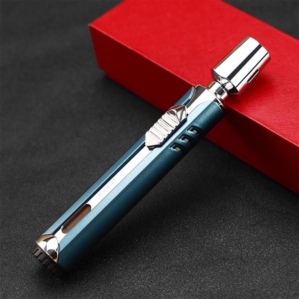 Three Jet Windproof Flame Lighter, Metal Extended Portable Candle Lighter, Refillable Butane Lighter, Adjustable High Power Torch Lighter, Suitable for Camping BBQ Kitchen Men's Gift(Blue)