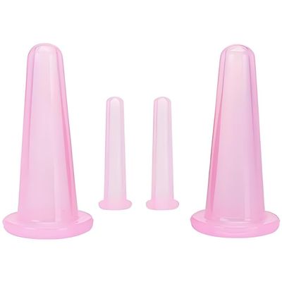 4 Pieces Facial Cupping Therapy Set Anti Cellulite, Silicone Vacuum Cupping Cups for Face and Eye Cupping Massage Manual Back Massagers (2 Small + 2 Large) (Pink)
