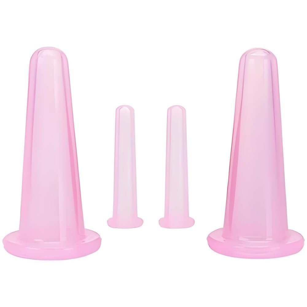4 Pieces Facial Cupping Therapy Set Anti Cellulite, Silicone Vacuum Cupping Cups for Face and Eye Cupping Massage Manual Back Massagers (2 Small + 2 Large) (Pink)