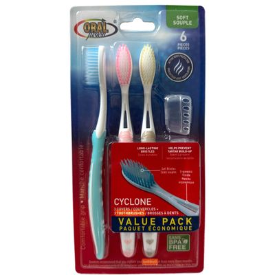 ALAZCO 3pc Soft Toothbrush Deep Cleaning Sensitive Teeth Gum Extra Fine Bristles Ergonomic Non-Slip Comfort Hold Easy Grip Tooth Brush & Caps BPA-Free