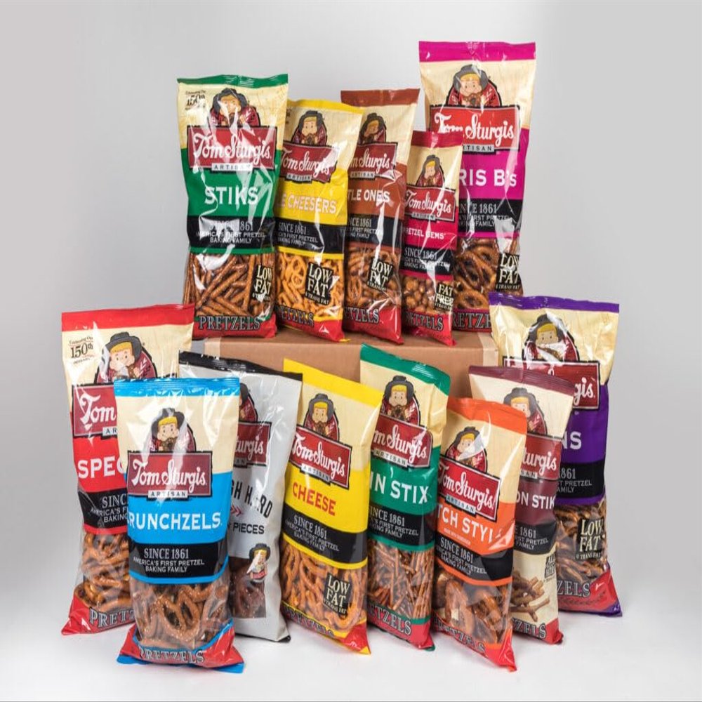 Tom Sturgis Assorted Bags Of Pretzels: Little Ones, Thin Stix, Sourdough Hard Pretzels N Pieces, Crunchzels, Specials, Cheese, Dutch, LIttle Cheesers, Cinnamon Sugar Stiks, Thins, Thick Stiks, Chris Bs, and Gems. ,Variety 13-Pack