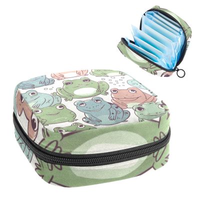 Sanitary Napkin Storage Bag, Zipper Period Pouch for Teen Girls Women, Portable Menstrual Tampons Collect Bags Cartoon Frog Pattern