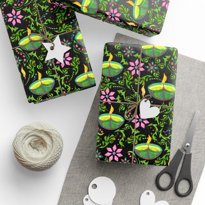 Diwali Wrapping Paper, 30" x 180" size, Diwali Lights Festival Gifts Wrapping Paper Roll, Diwali Gifts Wrapping Paper Roll