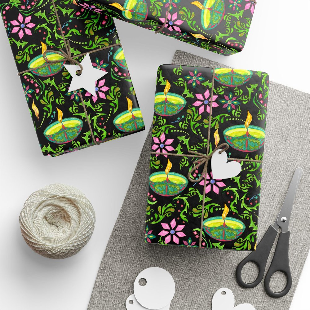 Diwali Wrapping Paper, 30" x 180" size, Diwali Lights Festival Gifts Wrapping Paper Roll, Diwali Gifts Wrapping Paper Roll