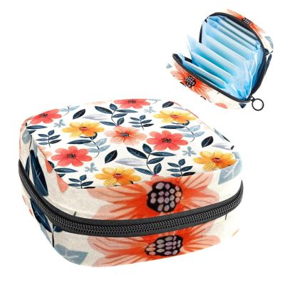 Flowers with Leaves Sanitary Napkin Storage Bag, Tampons Collect Holder Purse, First Period Kit for Girls Women, Pad Bag for Period for School