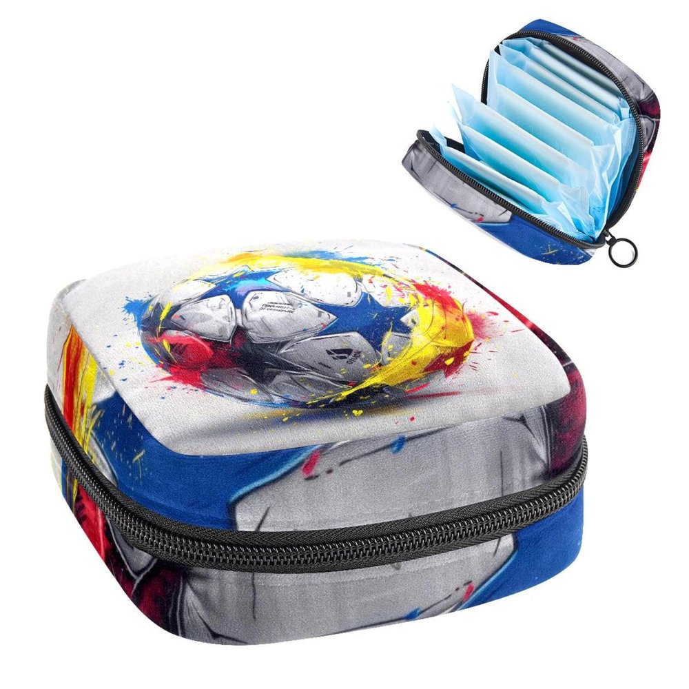 Sanitary Pads Bags, Abstract Football Menstrual Cup Pouch Nursing Pad Holder, First Period Kit Bags for Teen Girls Women Ladies