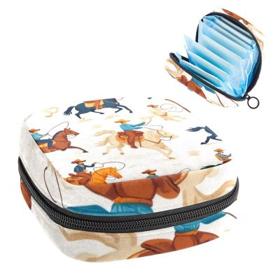 Tampons Holder for Purse, Portable Feminine Menstruation Pad Holder, Western Wild Cowboys Men Horses Cute Sanitary Napkin Storage Bag for Women