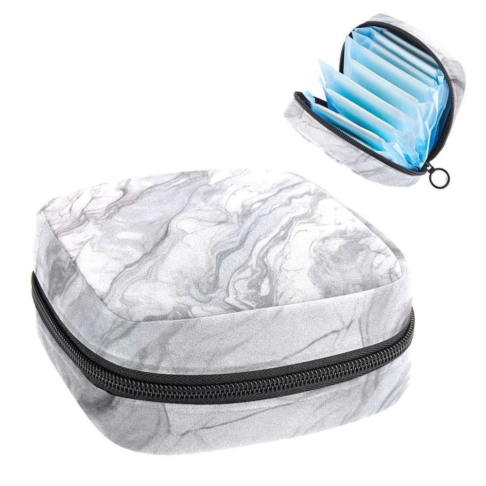 Portable Menstrual Pad Bags, Large Capacity Sanitary Napkin Storage Bag, First Period Kit for Girls Women, Zipper Nursing Pad Holder Marble Texture Art