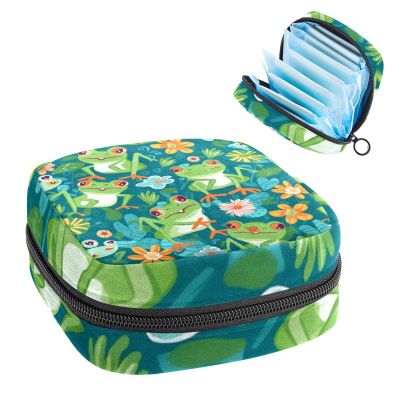 Tampons Collect Bags for Women Girls, Sanitary Napkin Storage Disposal Pouch, Lightweight Menstrual Cup Bag Fun Cartoon Frogs with Flower
