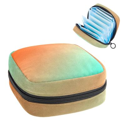 Orange Blue Gradient Sanitary Napkin Storage Bag, Tampons Collect Holder Purse, First Period Kit for Girls Women, Pad Bag for Period for School