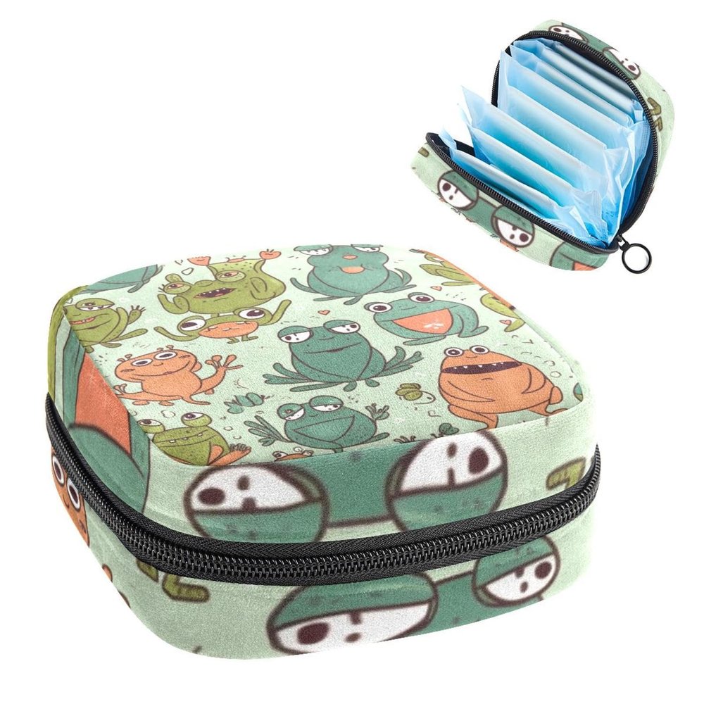 Tampons Collect Bags for Women Girls, Sanitary Napkin Storage Disposal Pouch, Lightweight Menstrual Cup Bag Funny Frogs