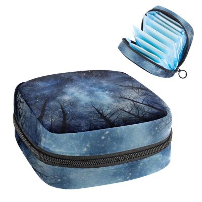 Sanitary Napkin Storage Bag, Zipper Period Pouch for Teen Girls Women, Portable Menstrual Tampons Collect Bags Universe Space Starry Sky