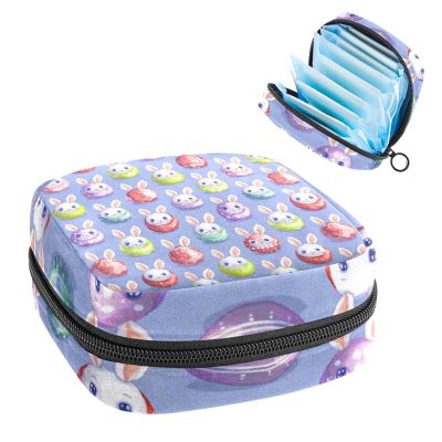 Sanitary Napkin Storage Bag, Zipper Period Pouch for Teen Girls Women, Portable Menstrual Tampons Collect Bags Cute Easter Eggs Bunny
