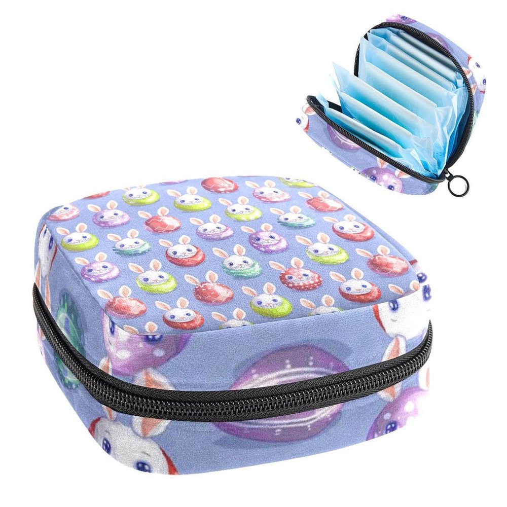 Sanitary Napkin Storage Bag, Zipper Period Pouch for Teen Girls Women, Portable Menstrual Tampons Collect Bags Cute Easter Eggs Bunny