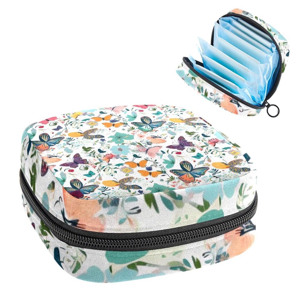 Aesthetic Butterflies Menstrual Pad Purse for School, Tampons Collect Pouch for Women Girls, Soft Sanitary Napkin Disposal Bags