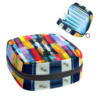 Bright Color Pattern Artistic Geometry Seamless Sanitary Napkin Storage Bag, Tampons Collect Holder Purse, First Period Kit for Girls Women, Pad Bag for Period for School