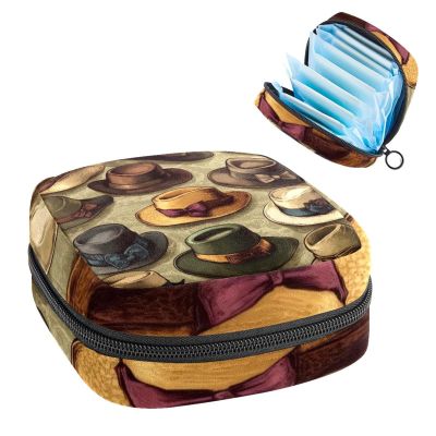 Sanitary Napkin Storage Bag for Women Cute, Feminine Menstruation Pad Holder for Period, Portable Zipper Menstrual Pad Bags West Style Cowboy Hat Seamless Pattern