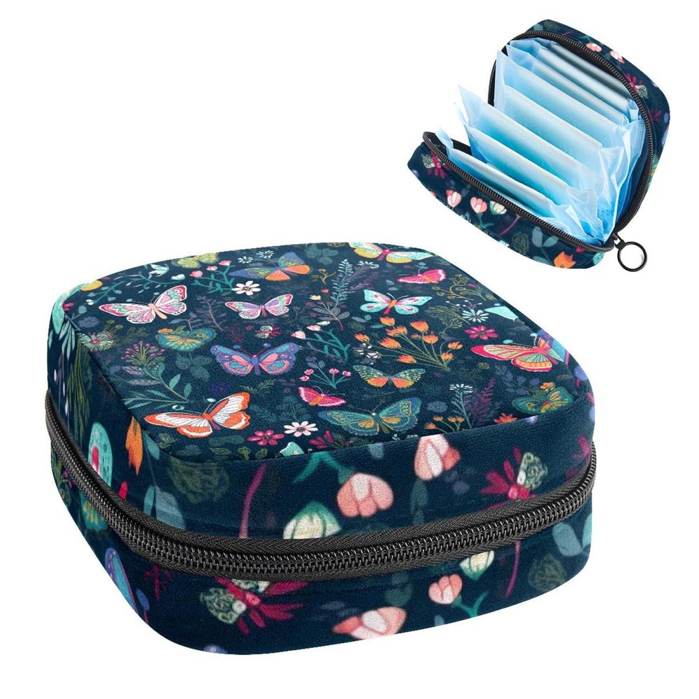Sanitary Pads Bags, Leaves Flower Butterflies Menstrual Cup Pouch Nursing Pad Holder, First Period Kit Bags for Teen Girls Women Ladies