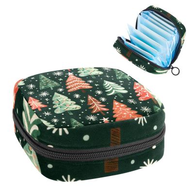 Sanitary Napkin Storage Bag for Women Cute, Feminine Menstruation Pad Holder for Period, Portable Zipper Menstrual Pad Bags Christmas Trees Snowflakes Stars