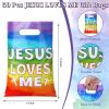 Hosuly 50 Pieces Christian Valentine's Day Gift Bags Jesus Loves Me Plastic Goody Bags with Handles Religious Treat Bag for VBS Church Party Supplies Party Favor Decoration view 2