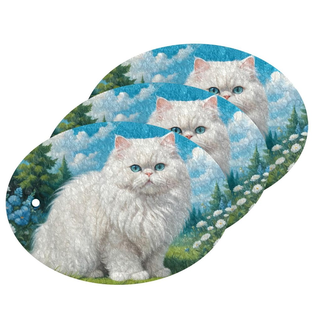 Hezely Zero Scratch Scrub Sponges, 3 Kitchen Sponges for Washing Dishes and Cleaning The Kitchen and Bath, Cleaning Power for Everyday Jobs,Happy White Cat(3 Count)