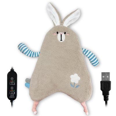 Stuffed Animal Heating Pad for Period Cramps & Menstrual Pain Relief, Cute Plush Gift for Teen Girls Period Kit, Safe USB Powered Heat Pad for Car Travel (USB Beige Rabbit)