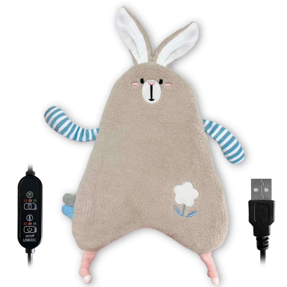 Stuffed Animal Heating Pad for Period Cramps & Menstrual Pain Relief, Cute Plush Gift for Teen Girls Period Kit, Safe USB Powered Heat Pad for Car Travel (USB Beige Rabbit)