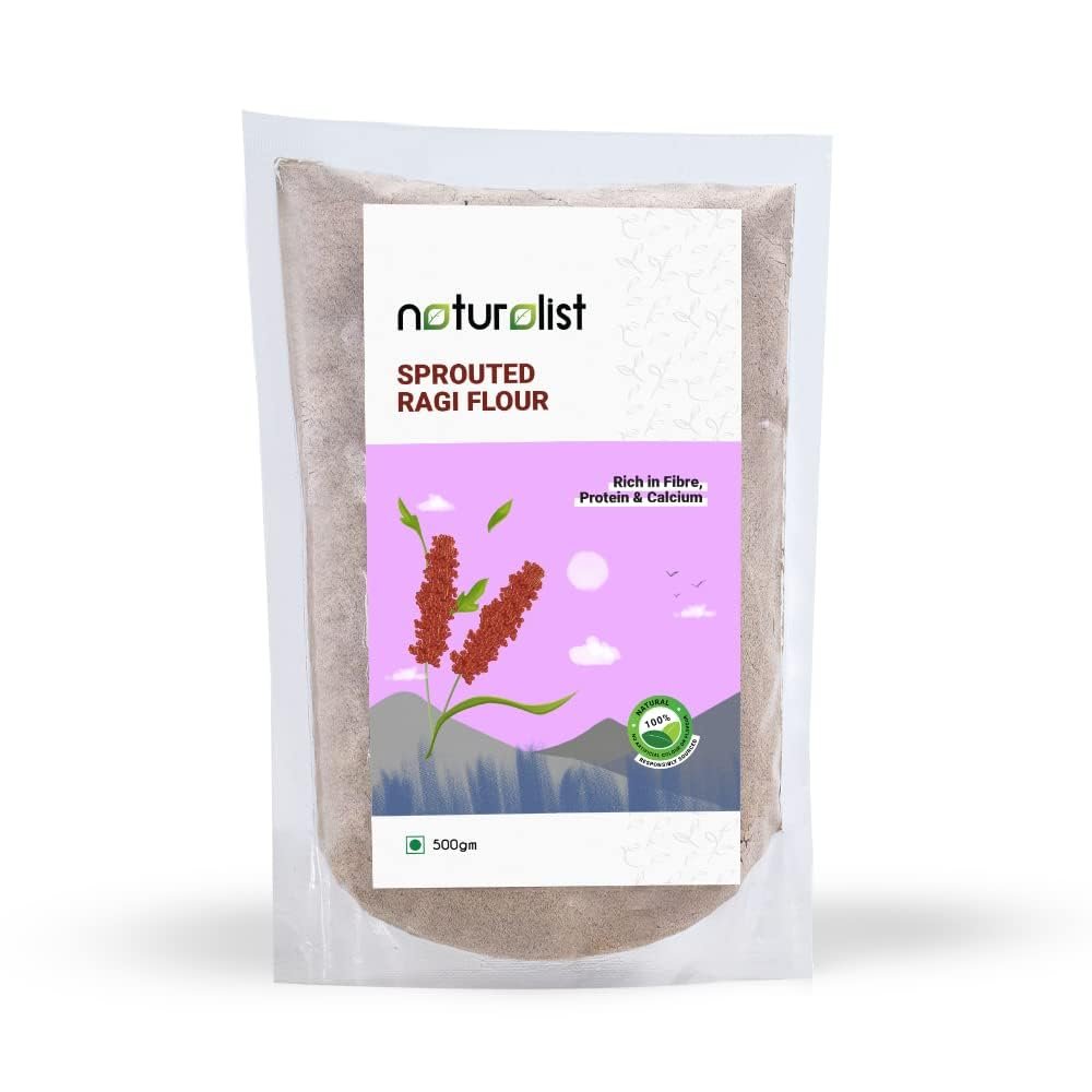500 gm Sprouted Ragi Flour | 100% Natural | Chemical Free | Fibre, Protein and Iron Rich Healthy Meal - 500 grams