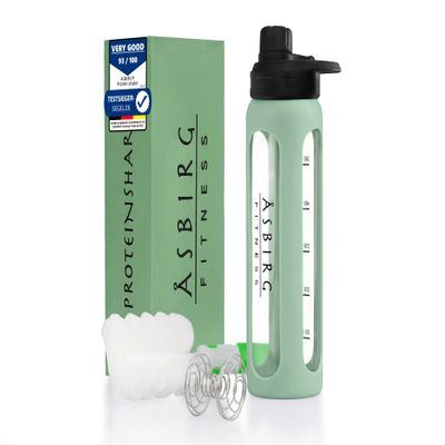 Asbirg 2.0 Fitness | Protein Shaker Made of Glass | Protein Shaker | Drinking Bottle | with Spiral Ball | 24 oz (Pastel Green)