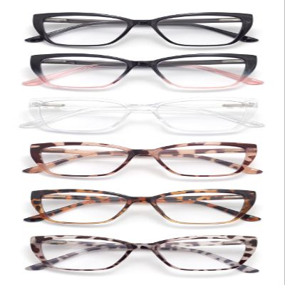 FoxMook 6-Pack Reading Glasses for Women, Oprah Style Frame Spring Hinge Readers Blue Light Blocking Glasses, 6 Colors Mix 2.25 x
